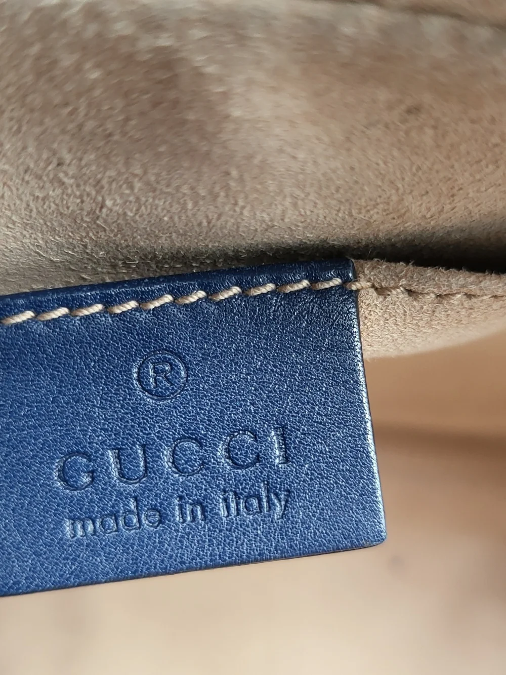 GUCCI Blue Ghost Print Quilted Leather Marmont Metalasse Bag, Authentic w/COA.